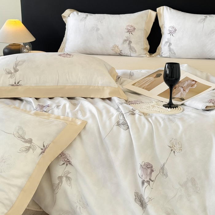 91家纺网 家纺一手货源 找家纺 梵克保罗 2026新款简约莱赛尔夏被夏凉被空调被四件套 玫瑰絮语