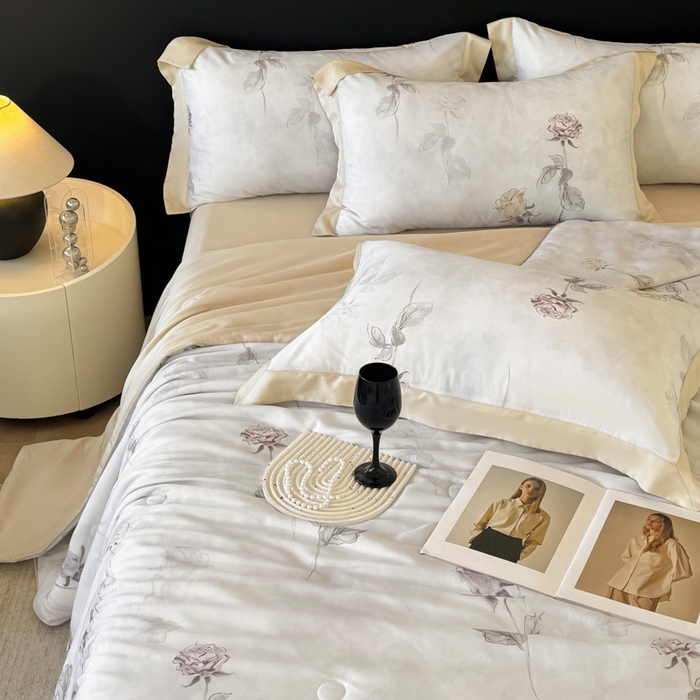 91家纺网 家纺一手货源 找家纺 梵克保罗 2026新款简约莱赛尔夏被夏凉被空调被四件套 玫瑰絮语