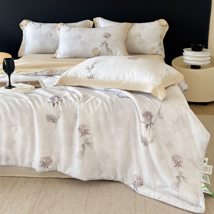 91家纺网 家纺一手货源 找家纺 梵克保罗 2026新款简约莱赛尔夏被夏凉被空调被四件套 玫瑰絮语