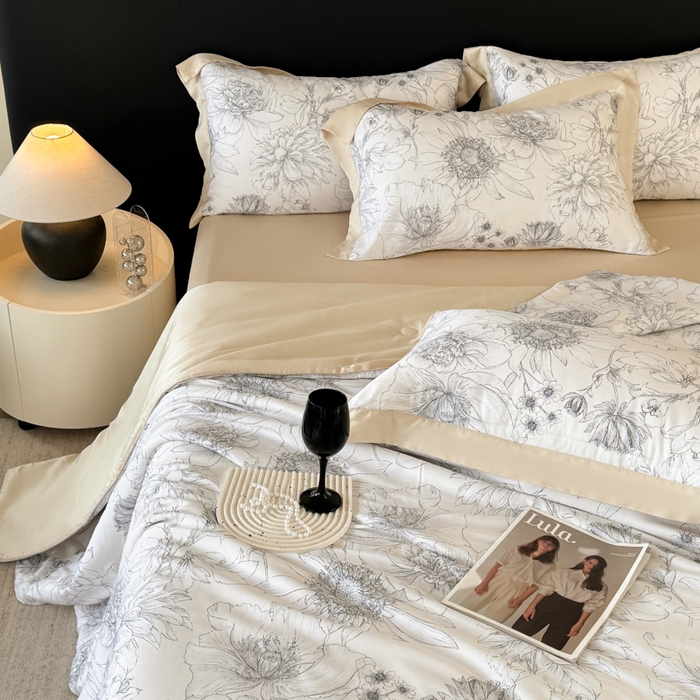 91家纺网 家纺一手货源 找家纺 梵克保罗 2026新款简约莱赛尔夏被夏凉被空调被四件套 墨染疏芳