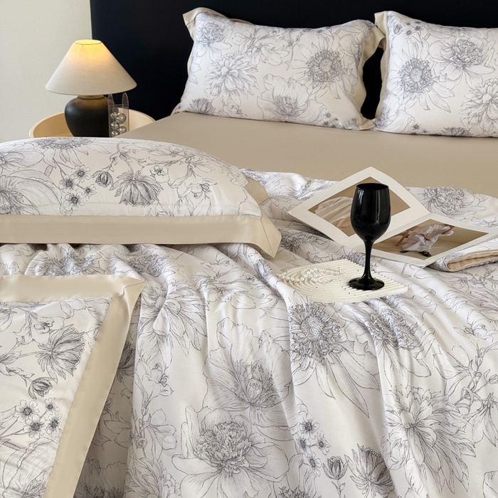 91家纺网 家纺一手货源 找家纺 梵克保罗 2026新款简约莱赛尔夏被夏凉被空调被四件套 墨染疏芳