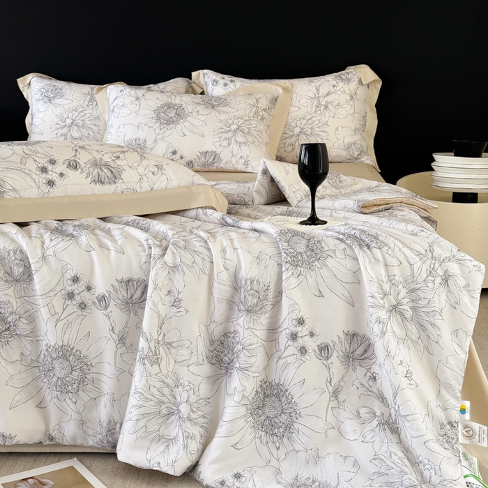 91家纺网 家纺一手货源 找家纺 梵克保罗 2026新款简约莱赛尔夏被夏凉被空调被四件套 墨染疏芳