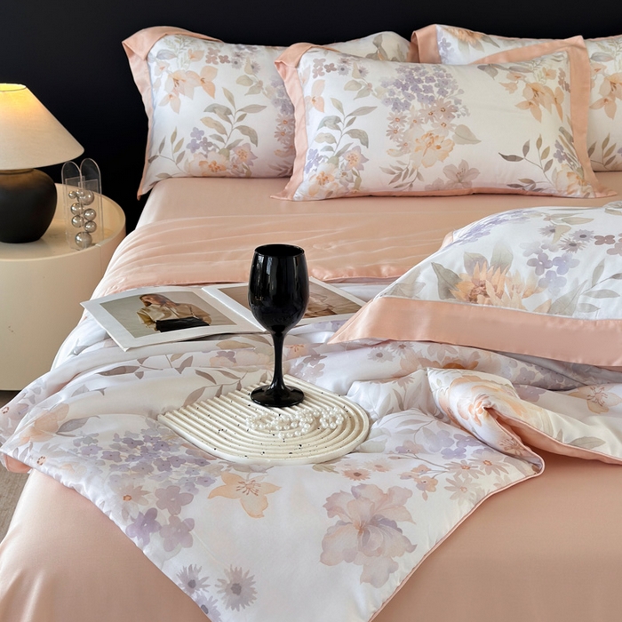 91家纺网 家纺一手货源 找家纺 梵克保罗 2026新款简约莱赛尔夏被夏凉被空调被四件套 雾粉花信