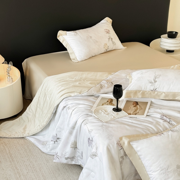 91家纺网 家纺一手货源 找家纺 梵克保罗 2026新款简约莱赛尔夏被夏凉被空调被 玫瑰絮语