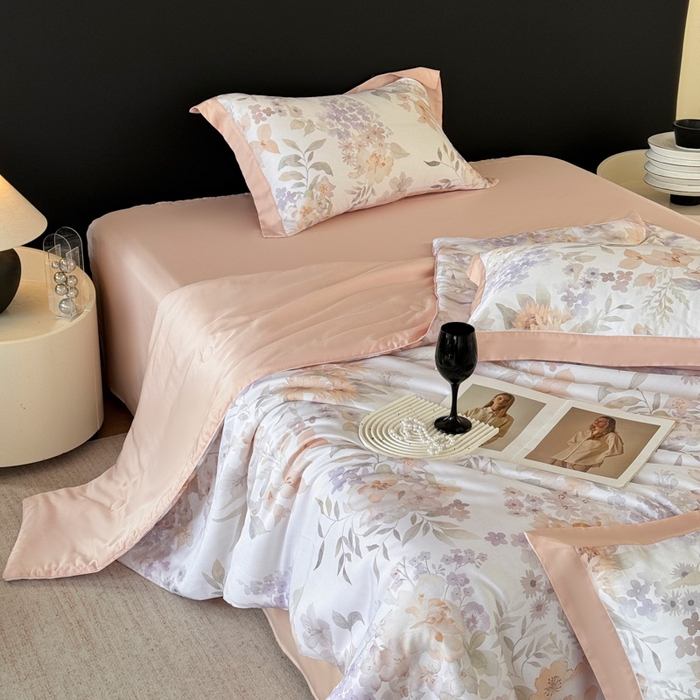 91家纺网 家纺一手货源 找家纺 梵克保罗 2026新款简约莱赛尔夏被夏凉被空调被 雾粉花信