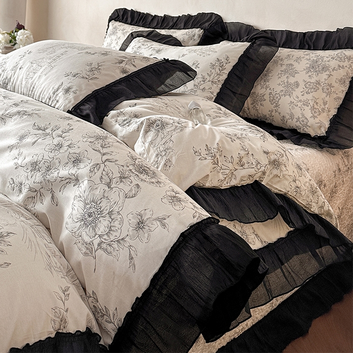 91家纺网 家纺一手货源 找家纺 （总）蓝邻家纺 2026新款全棉真丝皱花边款床盖四件套系列