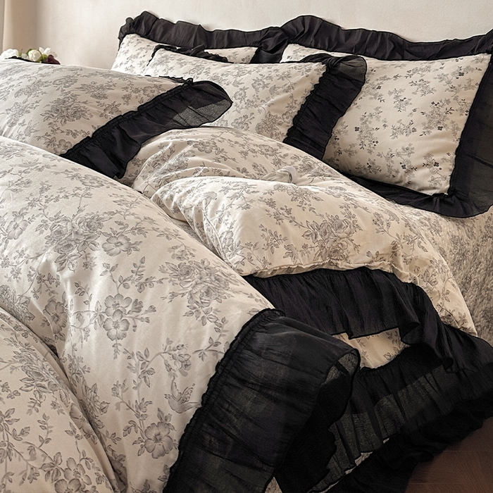 91家纺网 家纺一手货源 找家纺 （总）蓝邻家纺 2026新款全棉真丝皱花边款床盖四件套系列