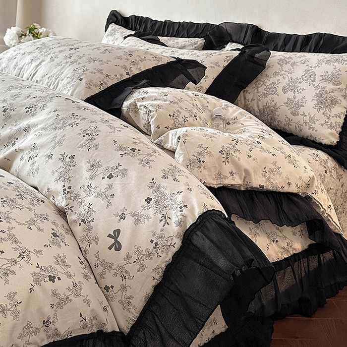 91家纺网 家纺一手货源 找家纺 （总）蓝邻家纺 2026新款全棉真丝皱花边款床盖四件套系列