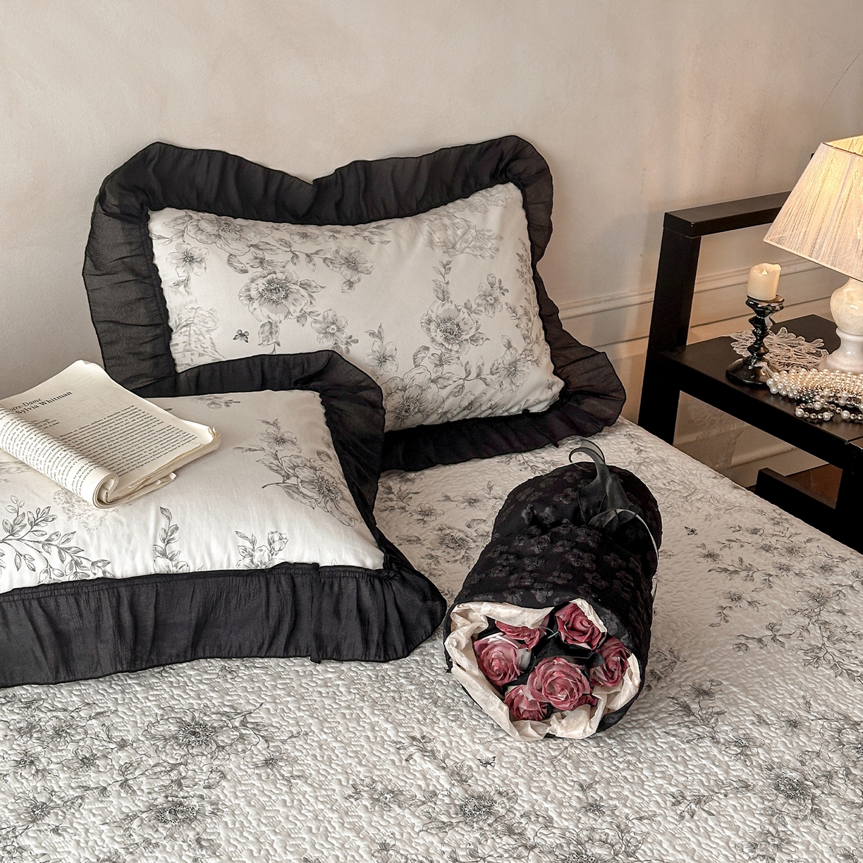 91家纺网 家纺一手货源 找家纺 （总）蓝邻家纺 2026新款全棉真丝皱花边款床盖四件套系列