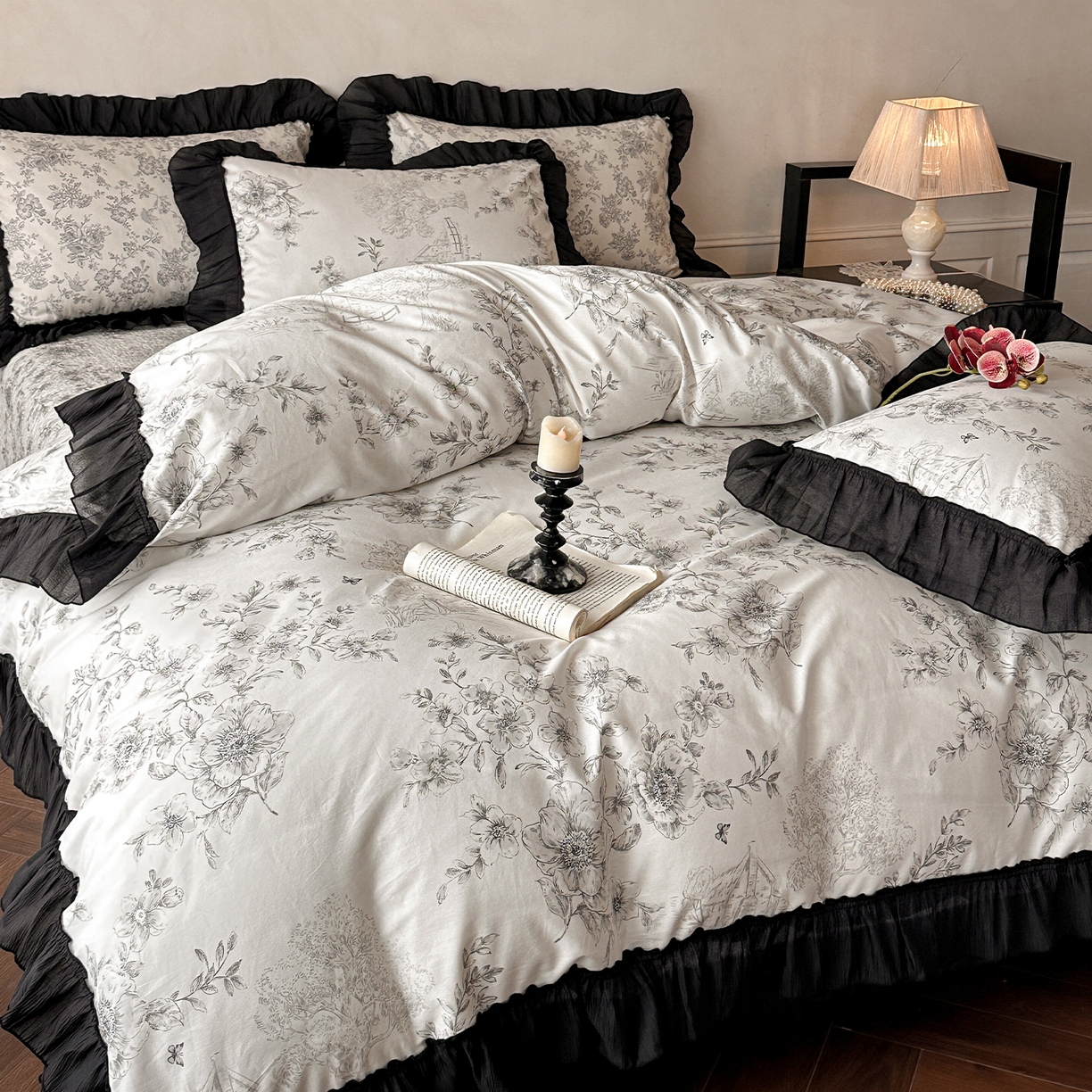 91家纺网 家纺一手货源 找家纺 （总）蓝邻家纺 2026新款全棉真丝皱花边款床盖四件套系列