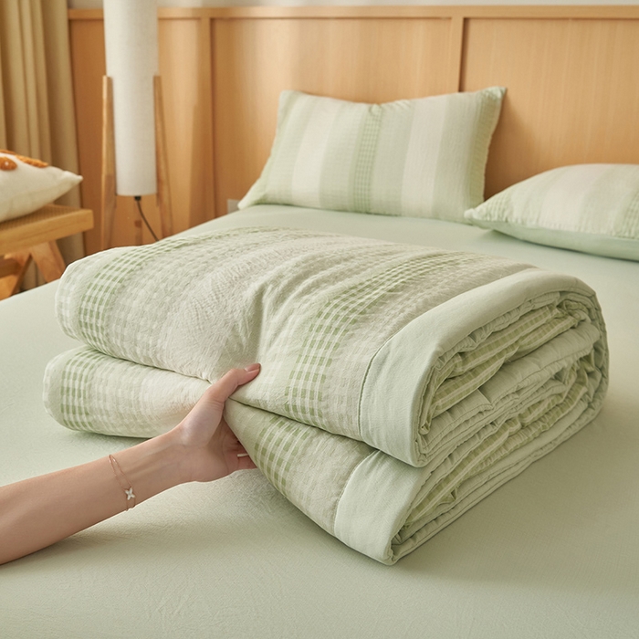 91家纺网 家纺一手货源 找家纺 简如 2026新款色织提花新疆棉花夏凉被四件套-织雅系列 织雅-绿