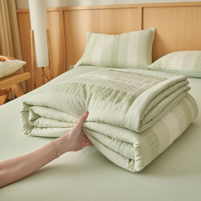 91家纺网 家纺一手货源 找家纺 简如 2026新款色织提花新疆棉花夏凉被四件套-织雅系列 织雅-绿