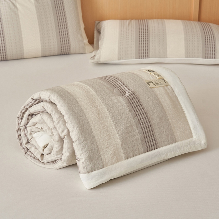 91家纺网 家纺一手货源 找家纺 简如 2026新款色织提花新疆棉花夏凉被四件套-织雅系列 织雅-灰