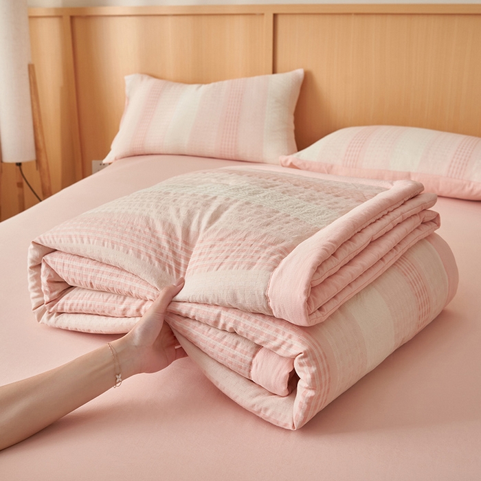 91家纺网 家纺一手货源 找家纺 简如 2026新款色织提花新疆棉花夏凉被四件套-织雅系列 织雅-粉