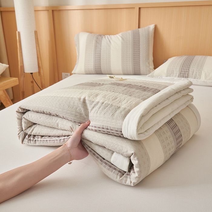 91家纺网 家纺一手货源 找家纺 简如 2026新款色织提花新疆棉花夏凉被四件套-织雅系列 织雅-灰