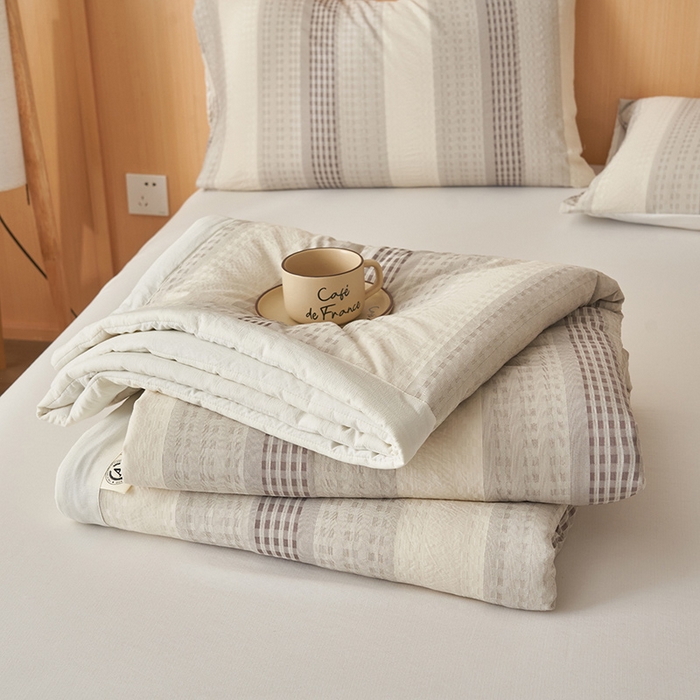 91家纺网 家纺一手货源 找家纺 简如 2026新款色织提花新疆棉花夏凉被四件套-织雅系列 织雅-灰