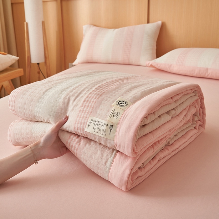 91家纺网 家纺一手货源 找家纺 简如 2026新款色织提花新疆棉花夏凉被四件套-织雅系列 织雅-粉