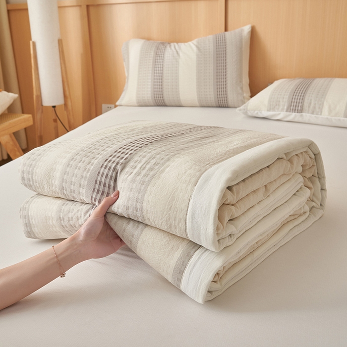 91家纺网 家纺一手货源 找家纺 简如 2026新款色织提花新疆棉花夏凉被四件套-织雅系列 织雅-灰