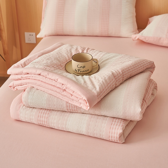 91家纺网 家纺一手货源 找家纺 简如 2026新款色织提花新疆棉花夏凉被四件套-织雅系列 织雅-粉