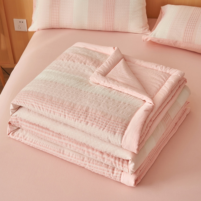 91家纺网 家纺一手货源 找家纺 简如 2026新款色织提花新疆棉花夏凉被四件套-织雅系列 织雅-粉