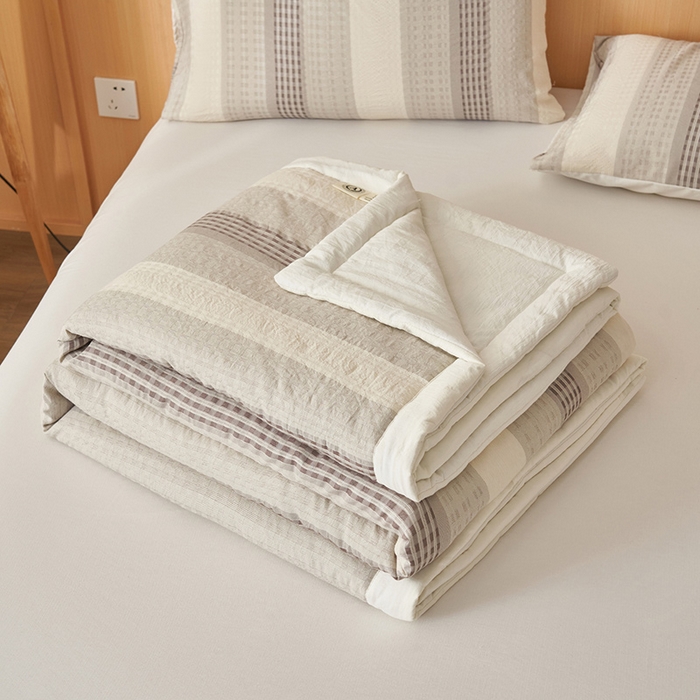 91家纺网 家纺一手货源 找家纺 简如 2026新款色织提花新疆棉花夏凉被四件套-织雅系列 织雅-灰