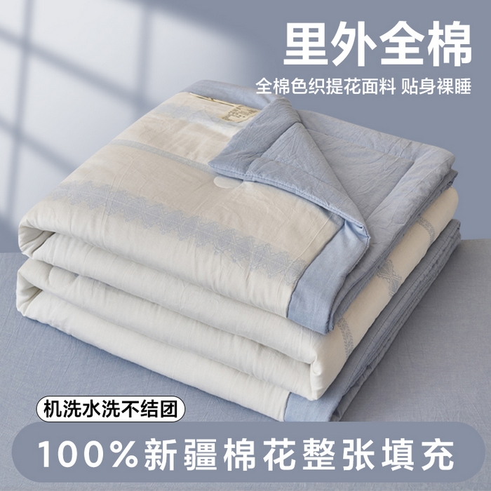 91家纺网 家纺一手货源 找家纺 （总）简如 2026新款里外全棉色织提花新疆棉花夏凉被四件套详-简条系列