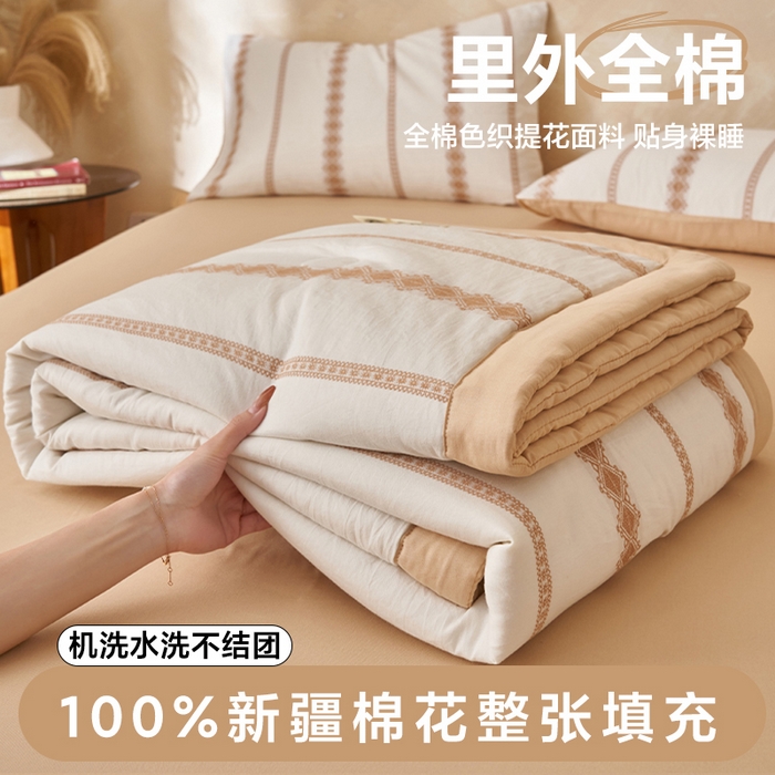 91家纺网 家纺一手货源 找家纺 （总）简如 2026新款里外全棉色织提花新疆棉花夏凉被四件套详-简条系列