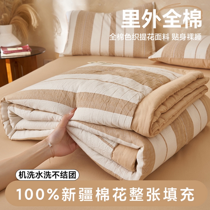91家纺网 家纺一手货源 找家纺 （总）简如 2026新款里外全棉色织提花新疆棉花夏凉被四件套详-简条系列