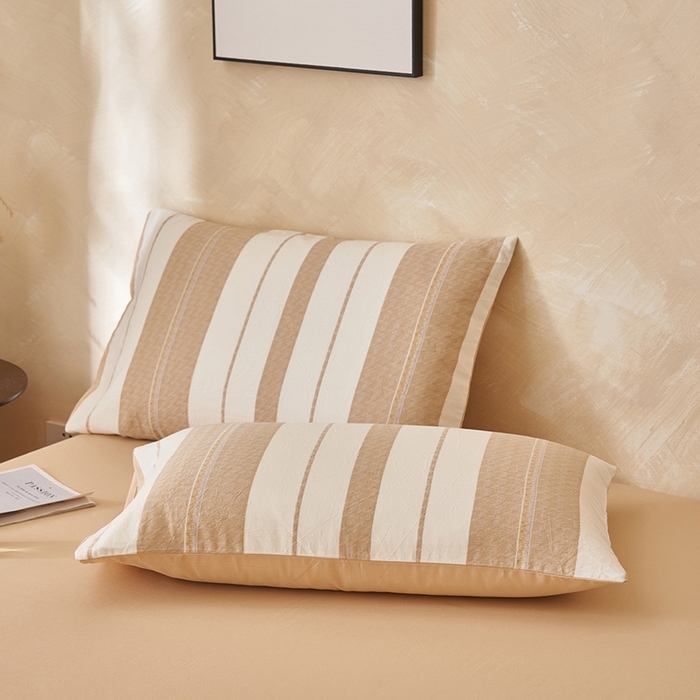 91家纺网 家纺一手货源 找家纺 简如 2026新款里外全棉色织提花新疆棉花夏凉被四件套详-简条系列 千鸟格-米驼