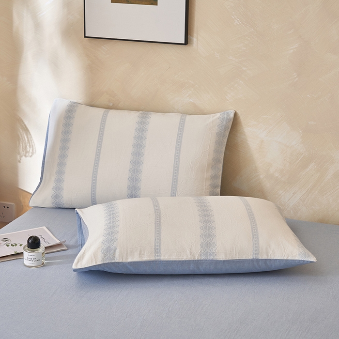 91家纺网 家纺一手货源 找家纺 简如 2026新款里外全棉色织提花新疆棉花夏凉被四件套详-简条系列 简条-蓝