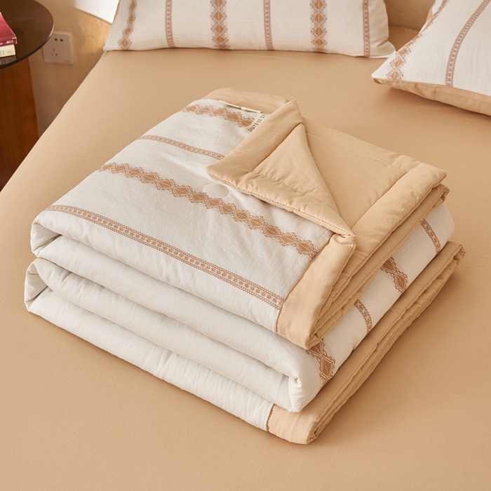 91家纺网 家纺一手货源 找家纺 简如 2026新款里外全棉色织提花新疆棉花夏凉被四件套详-简条系列 简条-米驼