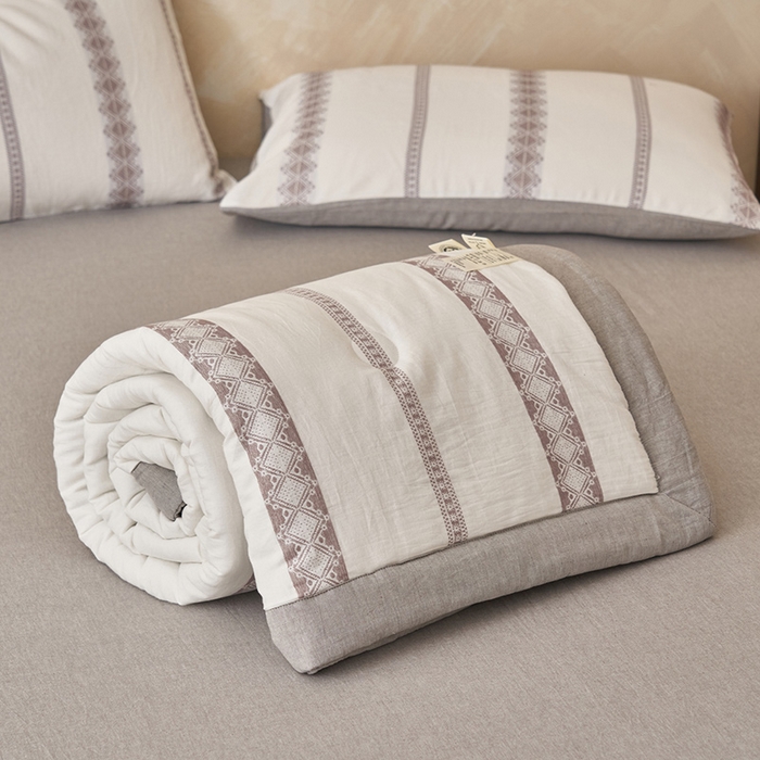 91家纺网 家纺一手货源 找家纺 简如 2026新款里外全棉色织提花新疆棉花夏凉被四件套详-简条系列 简条-灰