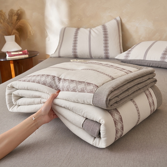 91家纺网 家纺一手货源 找家纺 简如 2026新款里外全棉色织提花新疆棉花夏凉被四件套详-简条系列 简条-灰