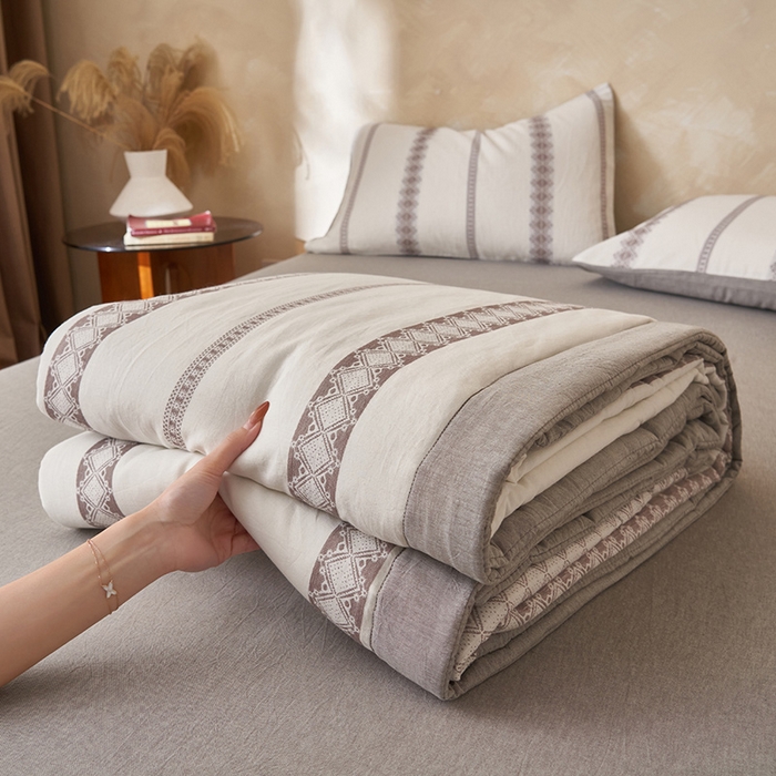 91家纺网 家纺一手货源 找家纺 简如 2026新款里外全棉色织提花新疆棉花夏凉被四件套详-简条系列 简条-灰