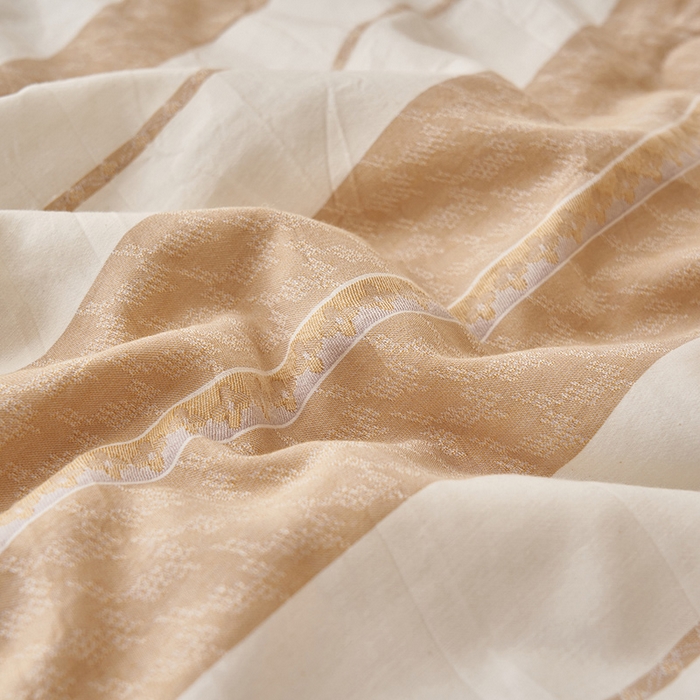 91家纺网 家纺一手货源 找家纺 简如 2026新款里外全棉色织提花新疆棉花夏凉被四件套详-简条系列 千鸟格-米驼