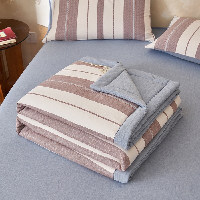 91家纺网 家纺一手货源 找家纺 简如 2026新款里外全棉色织提花新疆棉花夏凉被四件套详-简条系列 千鸟格-蓝