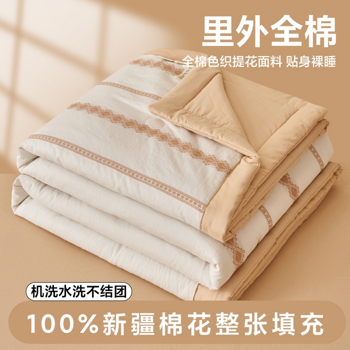 91家纺网 家纺一手货源 找家纺 简如 2026新款里外全棉色织提花新疆棉花夏凉被四件套详-简条系列 简条-米驼