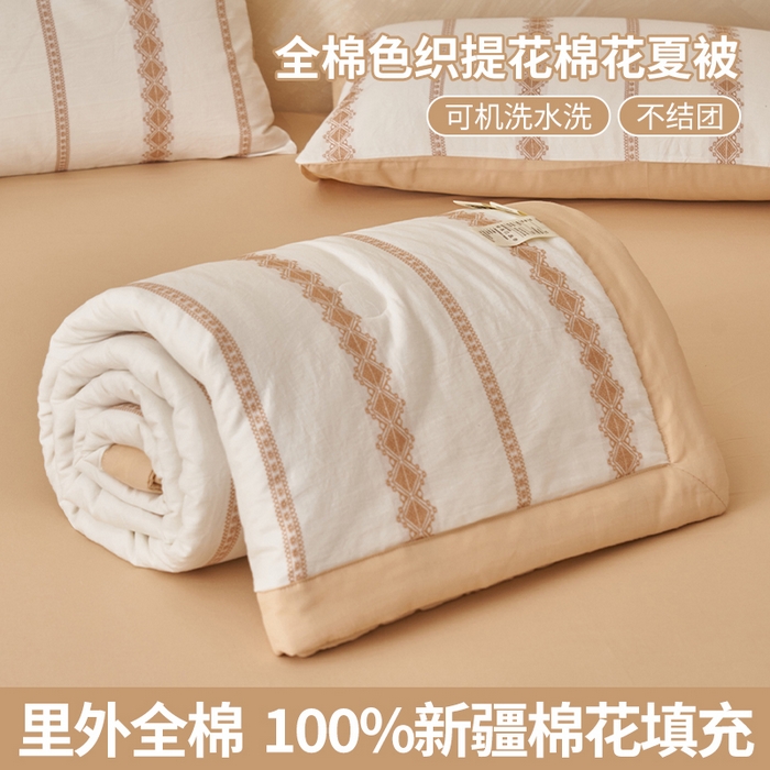 91家纺网 家纺一手货源 找家纺 简如 2026新款里外全棉色织提花新疆棉花夏凉被四件套详-简条系列 简条-米驼