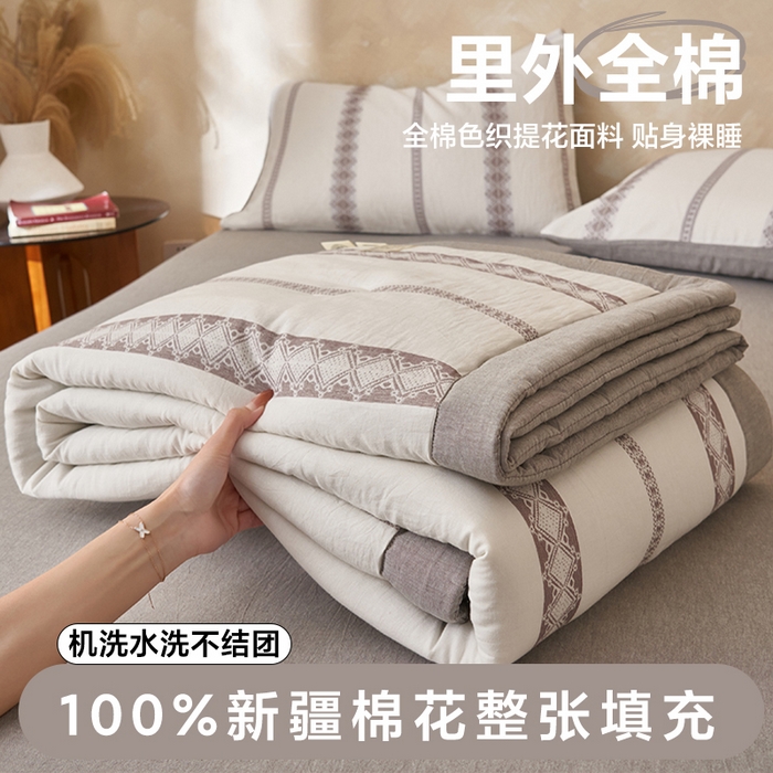 简如 2026新款里外全棉色织提花新疆棉花夏凉被四件套详-简条系列 简条-灰