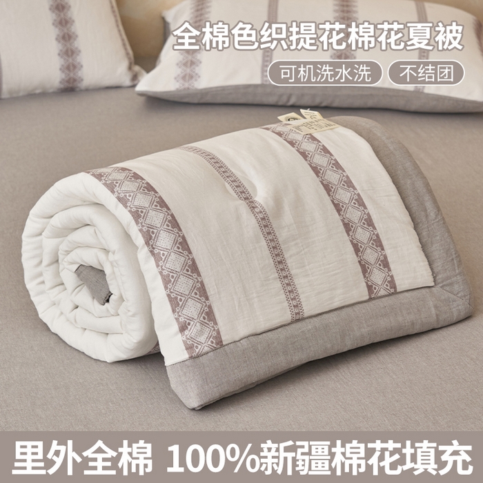 91家纺网 家纺一手货源 找家纺 简如 2026新款里外全棉色织提花新疆棉花夏凉被四件套详-简条系列 简条-灰
