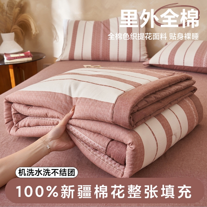 简如 2026新款里外全棉色织提花新疆棉花夏凉被四件套详-简条系列 千鸟格-酒红