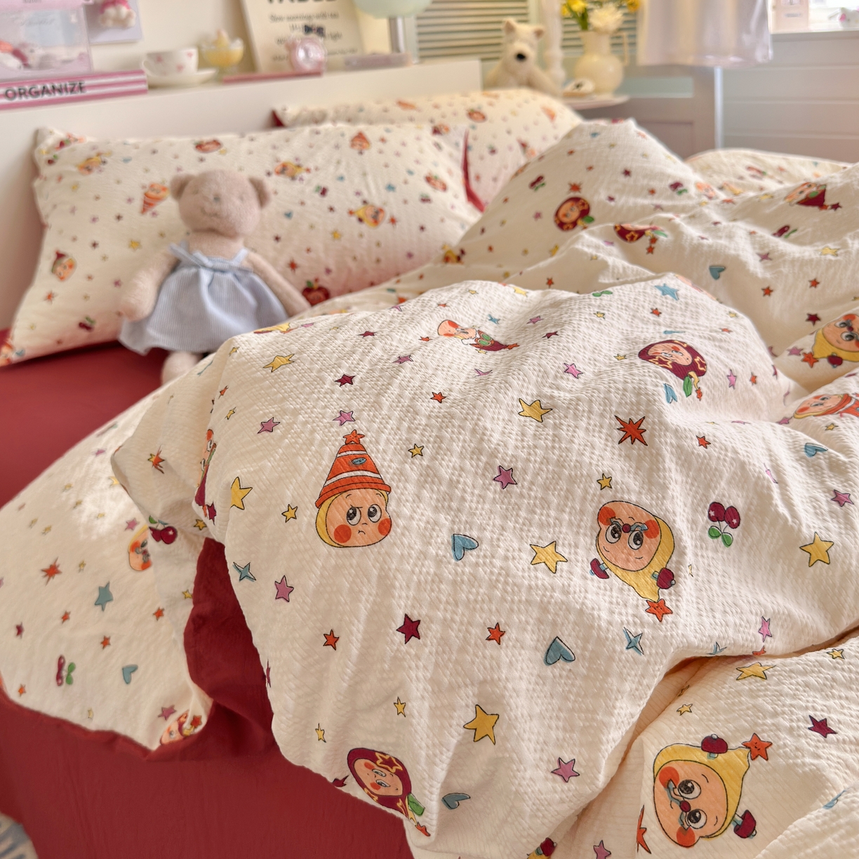 91家纺网 家纺一手货源 找家纺 （总）铺尚美家纺 2026新款小清新110g高品质直播热卖款A类泡芙棉双层纱四件套