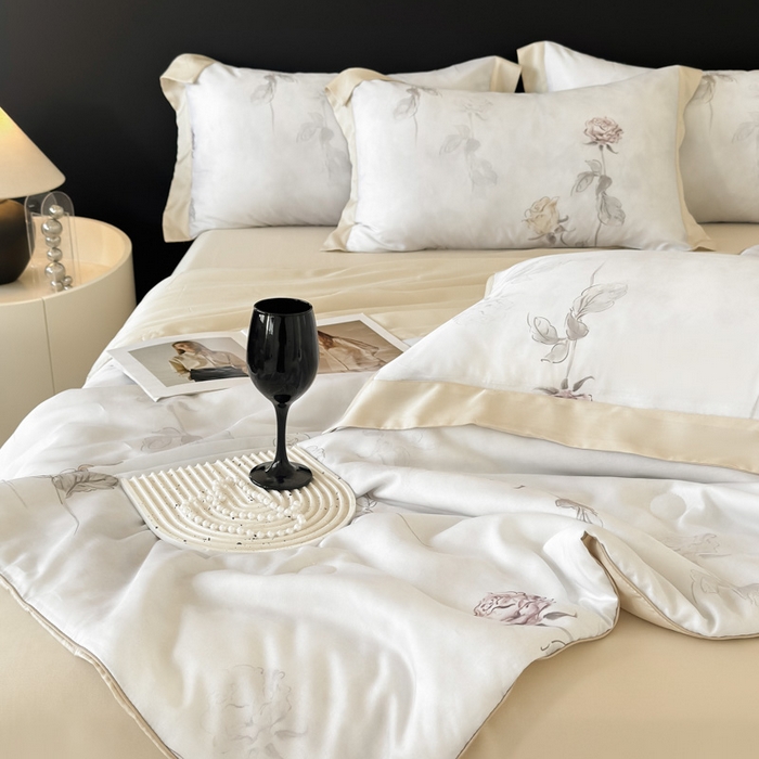 91家纺网 家纺一手货源 找家纺 （总）梵克保罗 2026春夏新款莱赛尔天丝夏被嵌绳款数码印花单夏被夏被四件套夏凉被单枕套