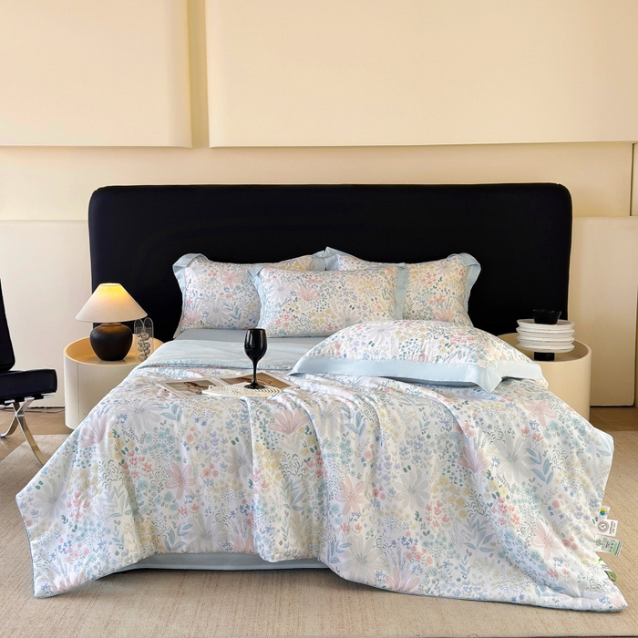 91家纺网 家纺一手货源 找家纺 （总）梵克保罗 2026春夏新款莱赛尔天丝夏被嵌绳款数码印花单夏被夏被四件套夏凉被单枕套