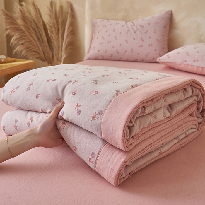 91家纺网 家纺一手货源 找家纺 简如 2026新款全棉60提花里外纯棉棉花夏凉被四件套 芬芳紫红