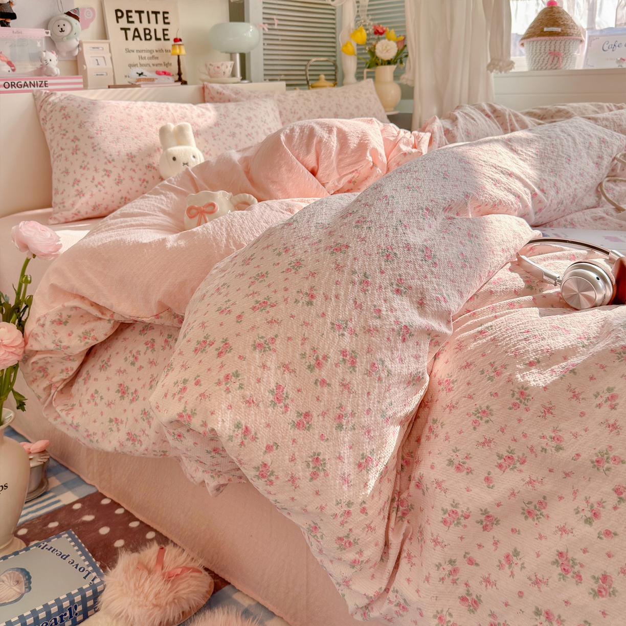 91家纺网 家纺一手货源 找家纺 （总）铺尚美家纺 2026新款小清新110g高品质直播热卖款A类泡芙棉双层纱四件套