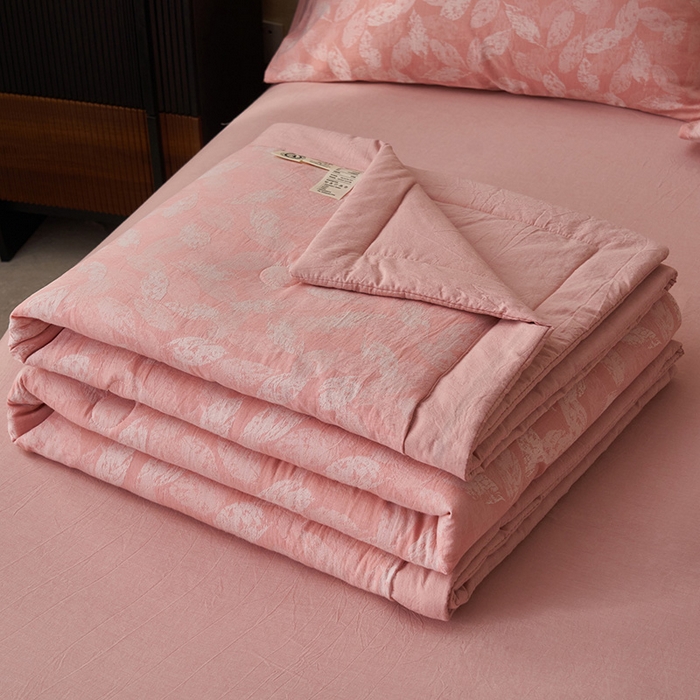 91家纺网 家纺一手货源 找家纺 简如 2026新款全棉60提花里外纯棉棉花夏凉被四件套 层林尽染-粉