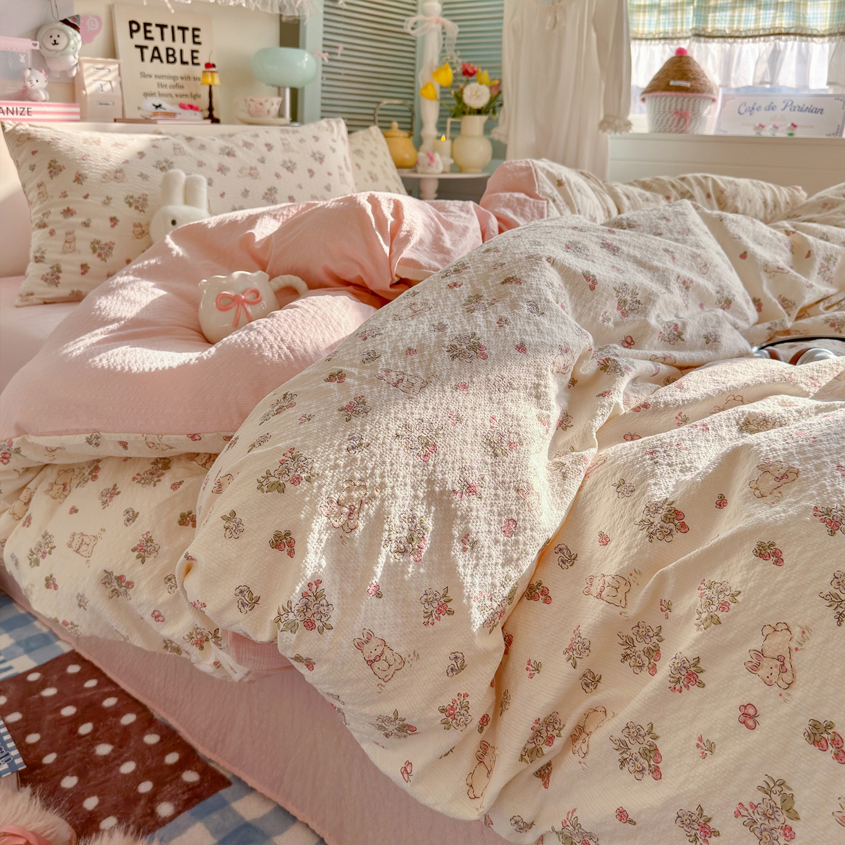 91家纺网 家纺一手货源 找家纺 （总）铺尚美家纺 2026新款小清新110g高品质直播热卖款A类泡芙棉双层纱四件套