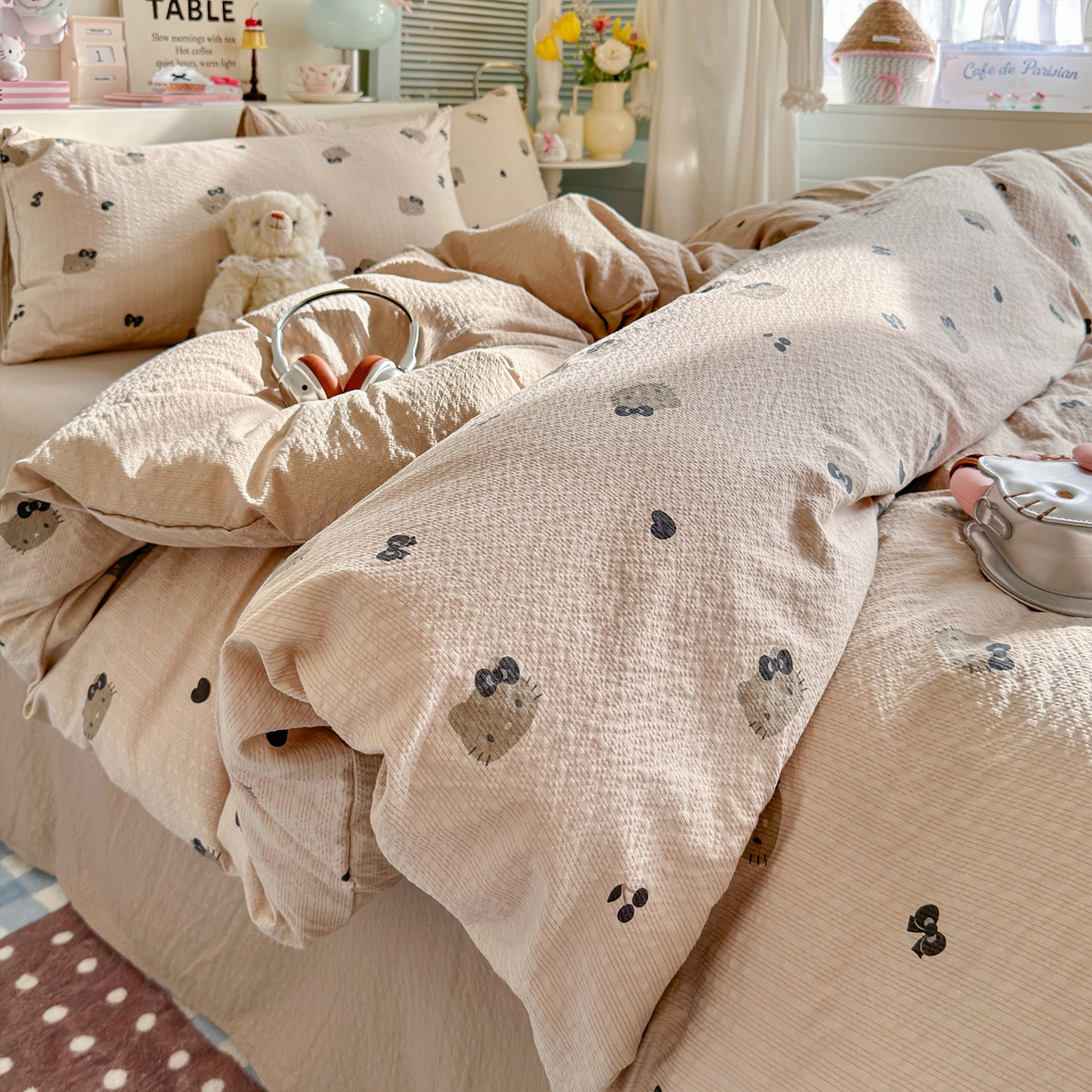 91家纺网 家纺一手货源 找家纺 （总）铺尚美家纺 2026新款小清新110g高品质直播热卖款A类泡芙棉双层纱四件套