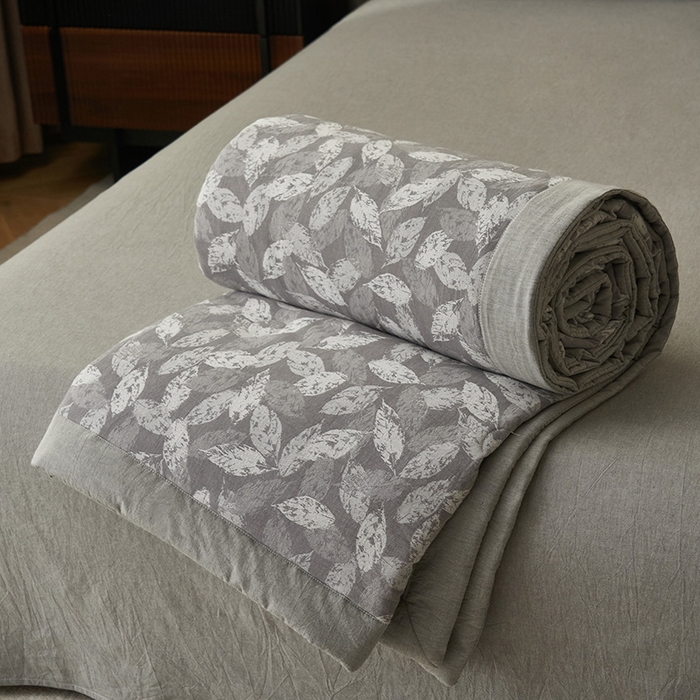 91家纺网 家纺一手货源 找家纺 简如 2026新款全棉60提花里外纯棉棉花夏凉被四件套 层林尽染-灰